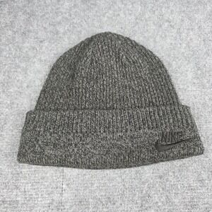 Nike Beanie Hat Mens Gray Black Swoosh Ribbed Knit Cuffed Winter Ski Outdoors